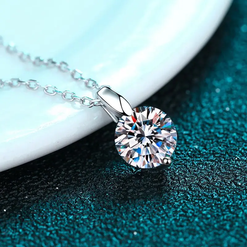 OXTAO 2CT 1CT D Color Real Moissanite Pendant Necklace Women's S925 Silver Chain 14K Yellow Plated Necklaces Wedding Jewelry