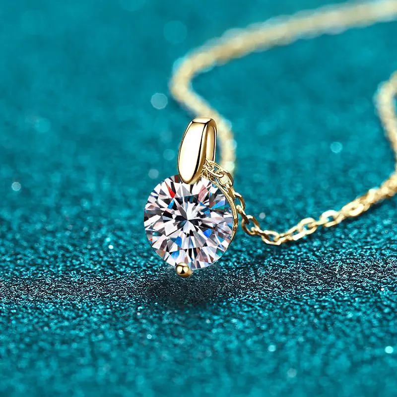 OXTAO 2CT 1CT D Color Real Moissanite Pendant Necklace Women's S925 Silver Chain 14K Yellow Plated Necklaces Wedding Jewelry