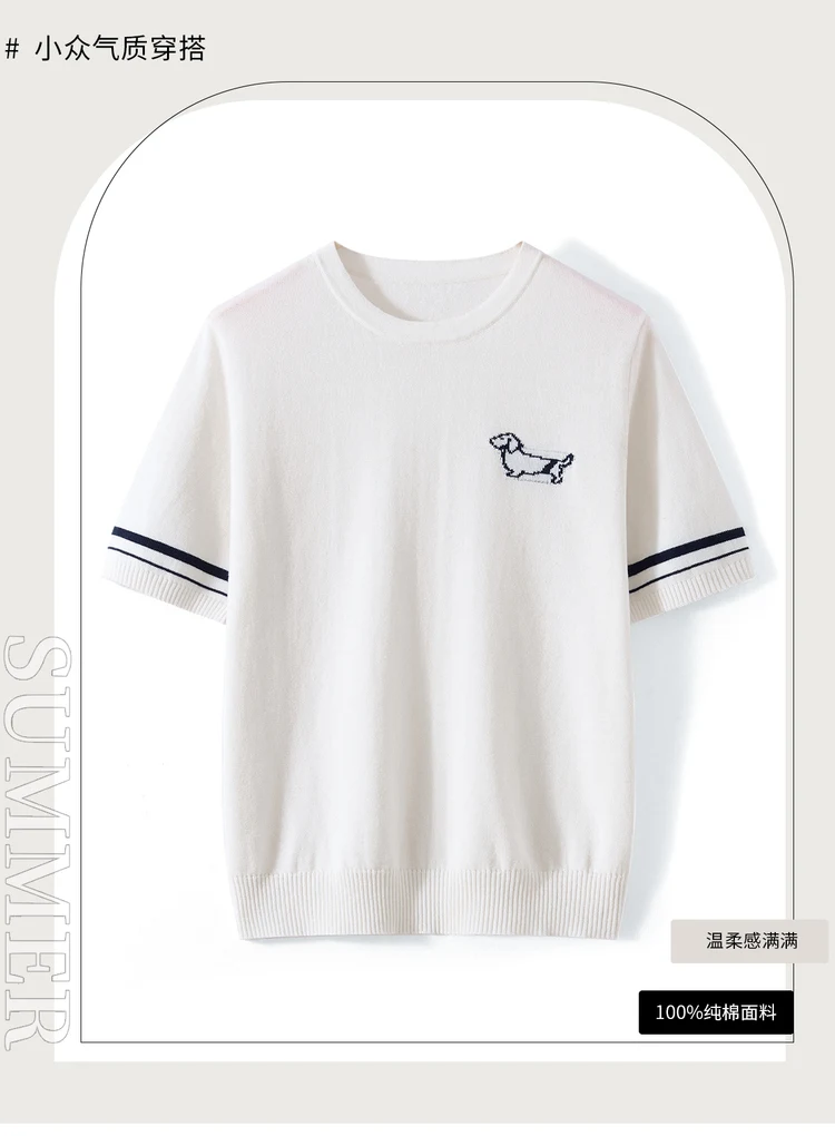 WinvyNee Spring Summer Women‘s 100% Cotton T Shirts Short Sleeve Top Y2k O Neck Dog Casual Pullover Basic Clothing Top ZA1523014