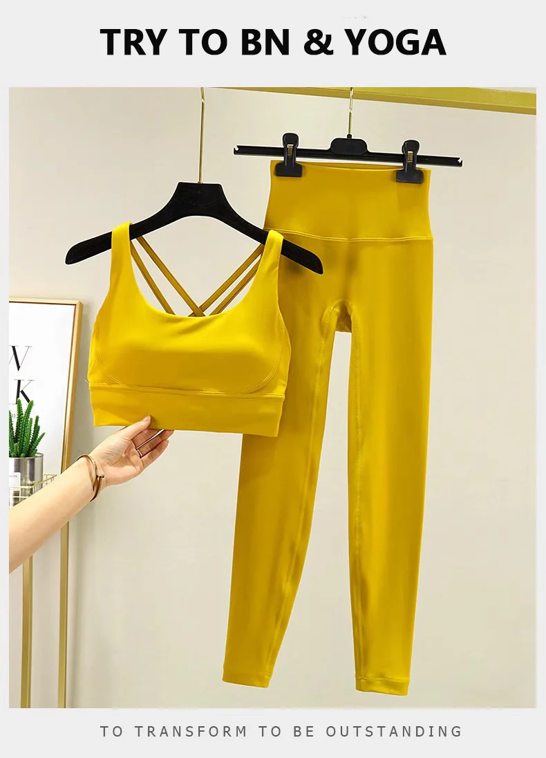 TRY TO BN Yoga Set 2 Piece Sport Bra High Waist Leggings Women's Tracksuit Fitness Tummy Control Squat Proof Workout Gym Clothes