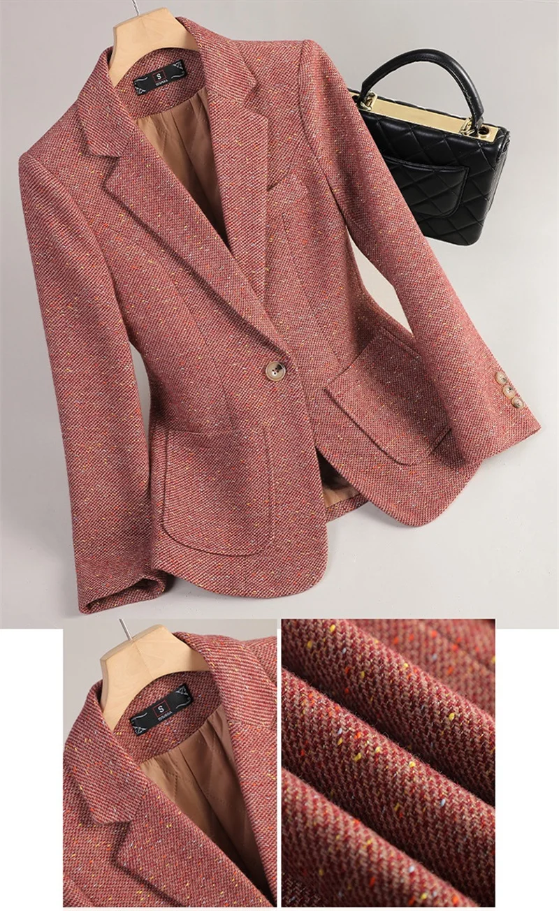2026 New Women Long Sleeve Woolen Suit Jacket Autumn Winter Coat Ladies Office Wool Blazer Female Formal Blazer Thick Outerwear