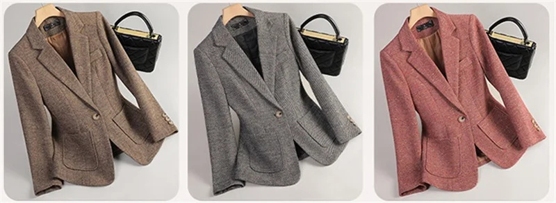 2026 New Women Long Sleeve Woolen Suit Jacket Autumn Winter Coat Ladies Office Wool Blazer Female Formal Blazer Thick Outerwear