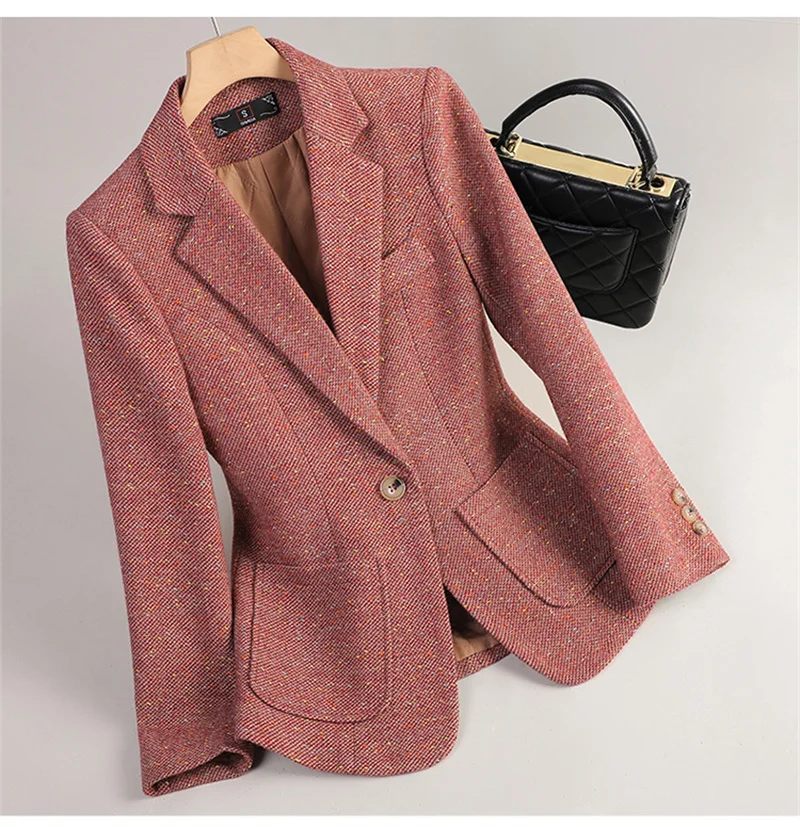 2026 New Women Long Sleeve Woolen Suit Jacket Autumn Winter Coat Ladies Office Wool Blazer Female Formal Blazer Thick Outerwear