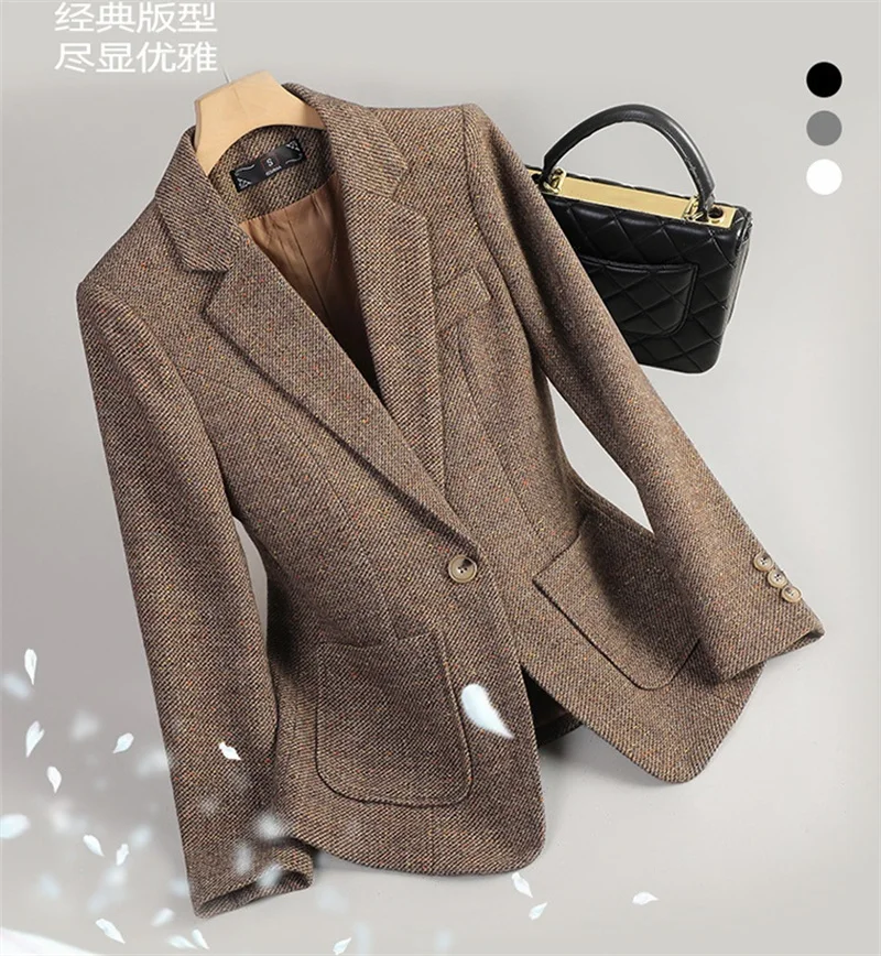2026 New Women Long Sleeve Woolen Suit Jacket Autumn Winter Coat Ladies Office Wool Blazer Female Formal Blazer Thick Outerwear