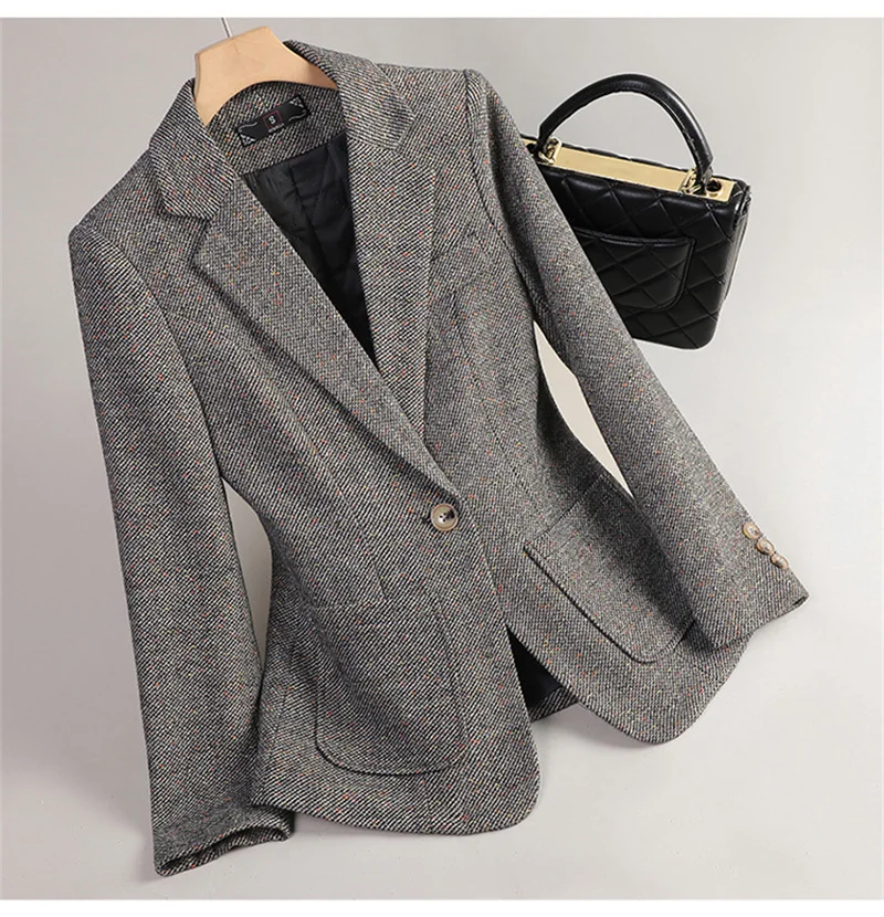 2026 New Women Long Sleeve Woolen Suit Jacket Autumn Winter Coat Ladies Office Wool Blazer Female Formal Blazer Thick Outerwear