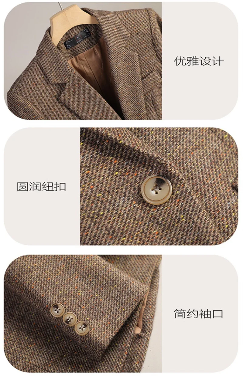 2026 New Women Long Sleeve Woolen Suit Jacket Autumn Winter Coat Ladies Office Wool Blazer Female Formal Blazer Thick Outerwear