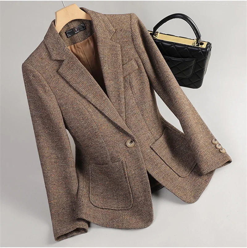 2026 New Women Long Sleeve Woolen Suit Jacket Autumn Winter Coat Ladies Office Wool Blazer Female Formal Blazer Thick Outerwear