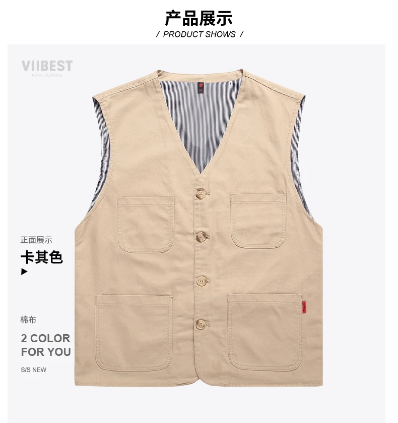 Men's Casual Denim Cotton Utility Vest Button Up Outdoor Pocketed Waistcoat Men Casual Slim Fit Sleeveless Jacket Vests Clothing