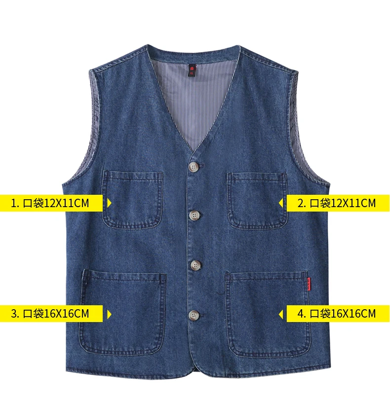 Men's Casual Denim Cotton Utility Vest Button Up Outdoor Pocketed Waistcoat Men Casual Slim Fit Sleeveless Jacket Vests Clothing