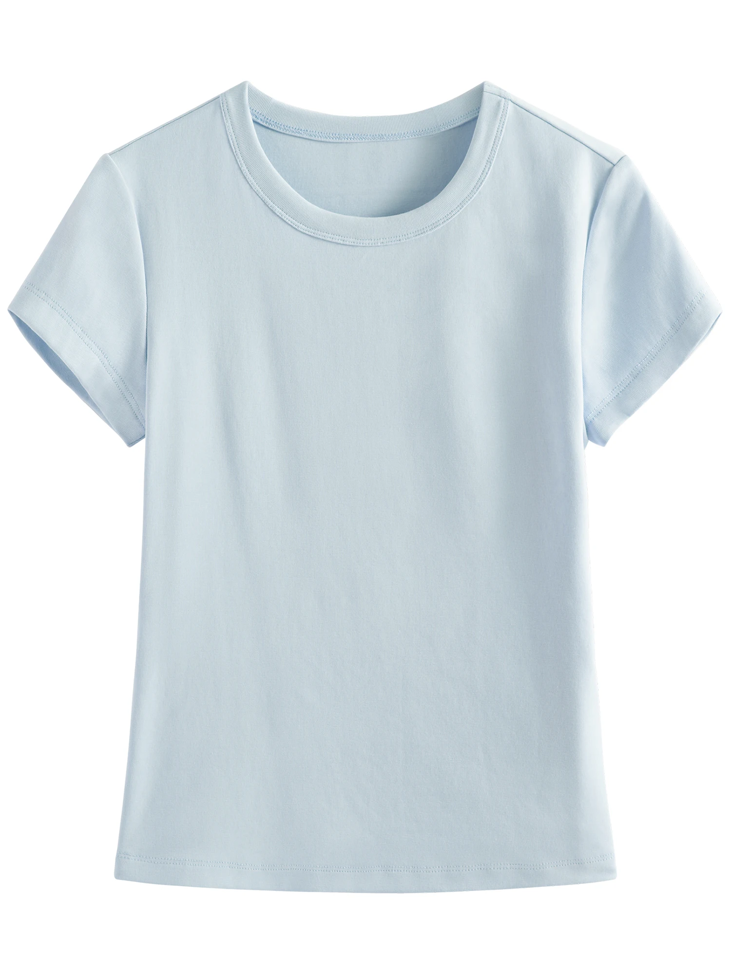 FSLE MInimalism Style Pink Straight Shoulder Short-sleeved T-shirt for Women 2025 Summer New Slim Fit Round Neck Top 25FS12113
