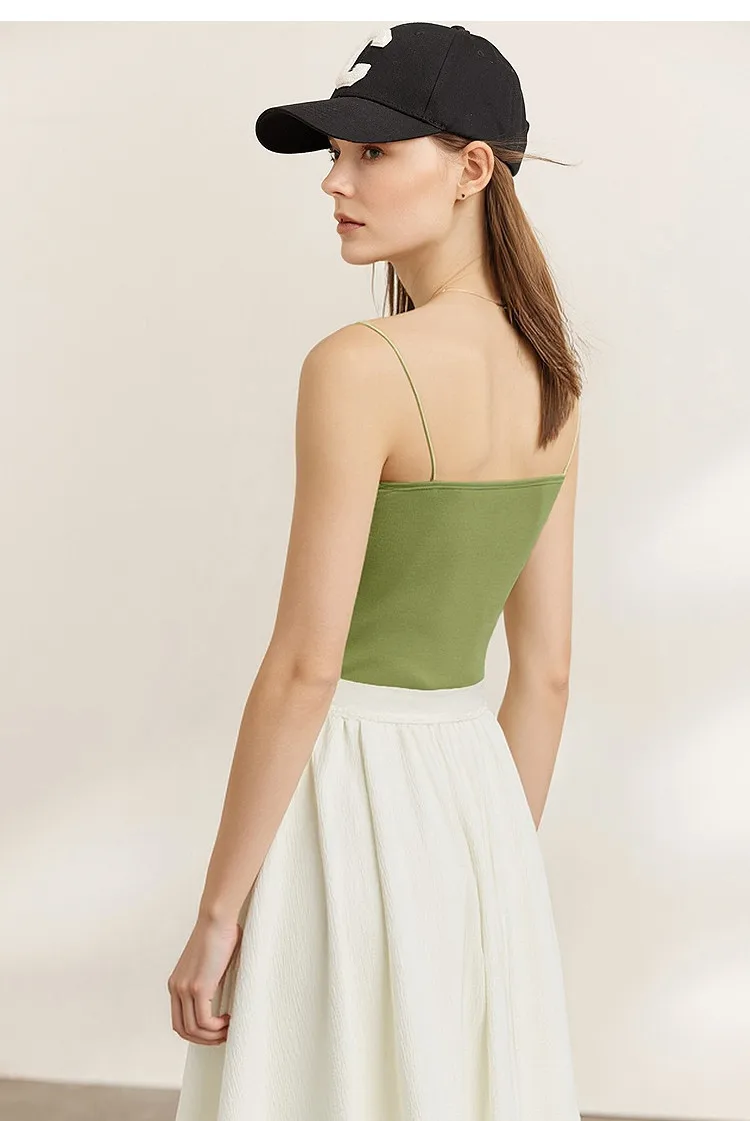 Amii Women's Tank 2026 Summer Stretch Slim Fit Crop Knit Spaghetti Strap Top Casual Versatile Sleeveless Vest For Women 12622088