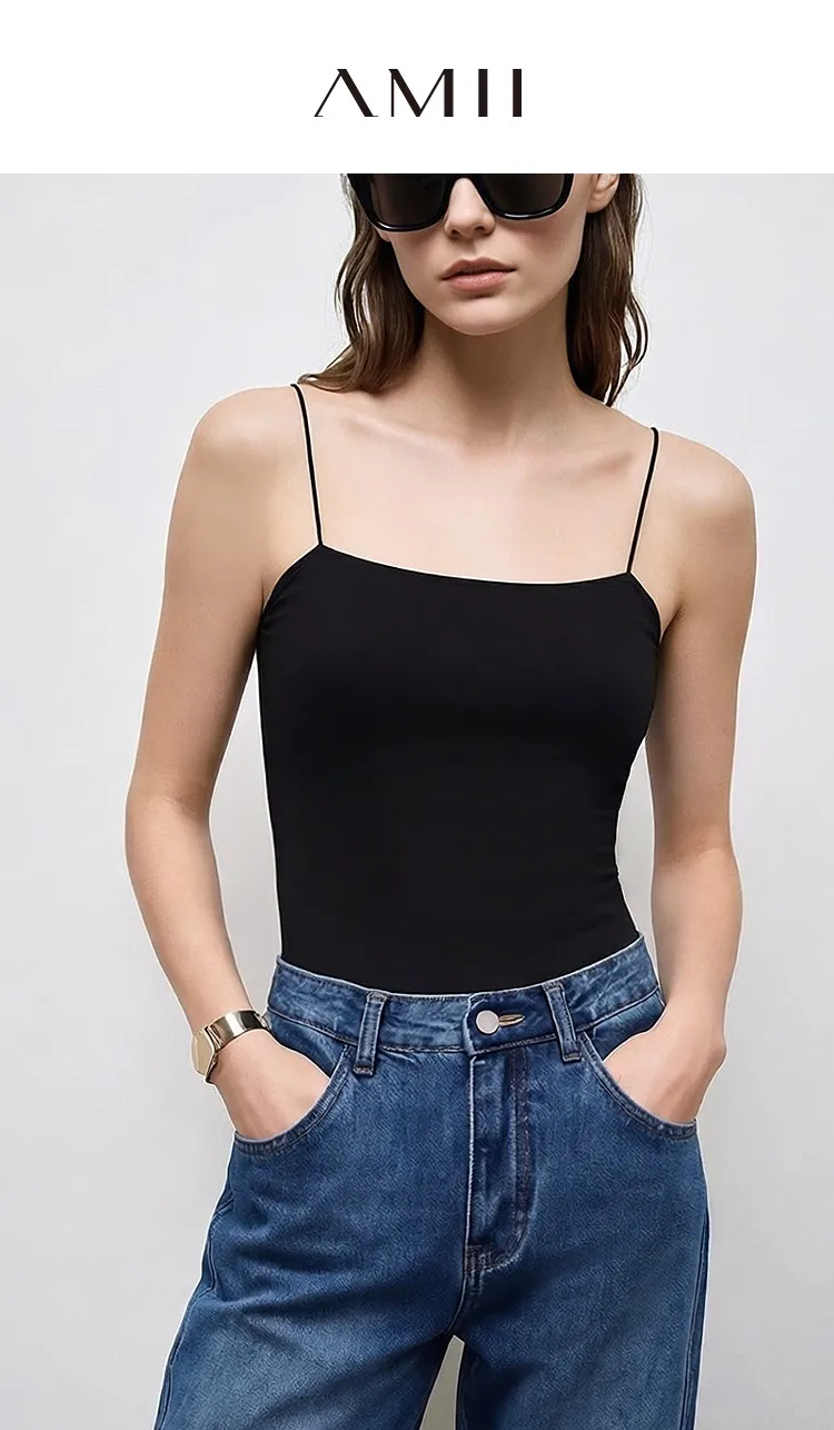 Amii Women's Tank 2026 Summer Stretch Slim Fit Crop Knit Spaghetti Strap Top Casual Versatile Sleeveless Vest For Women 12622088