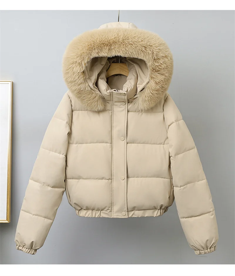Winter Short Parkas Women's Cotton-padded Clothes Add Velvet Thicken Outerwear Fur Collar Removable Hooded Coats Warm Jackets