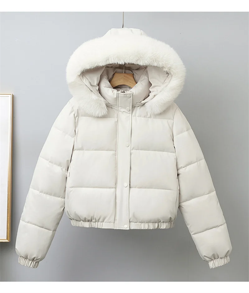 Winter Short Parkas Women's Cotton-padded Clothes Add Velvet Thicken Outerwear Fur Collar Removable Hooded Coats Warm Jackets