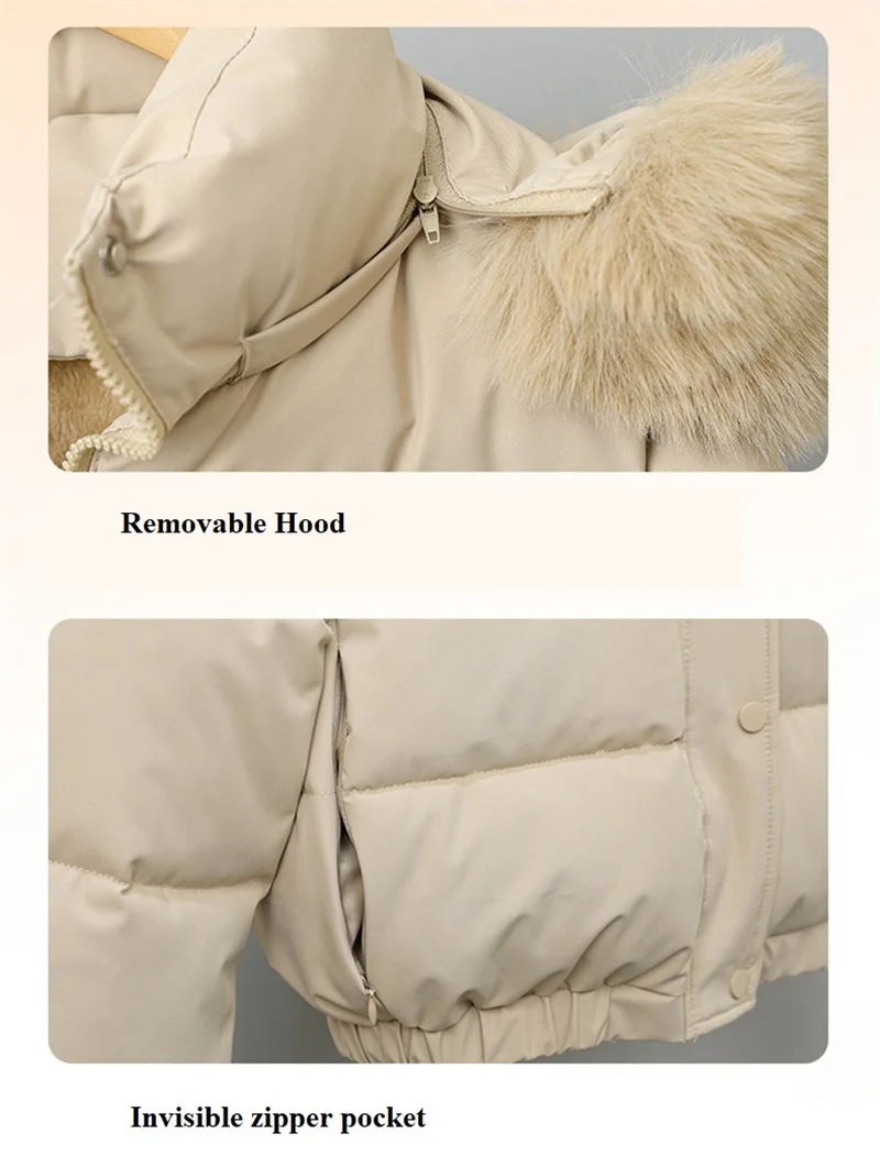 Winter Short Parkas Women's Cotton-padded Clothes Add Velvet Thicken Outerwear Fur Collar Removable Hooded Coats Warm Jackets