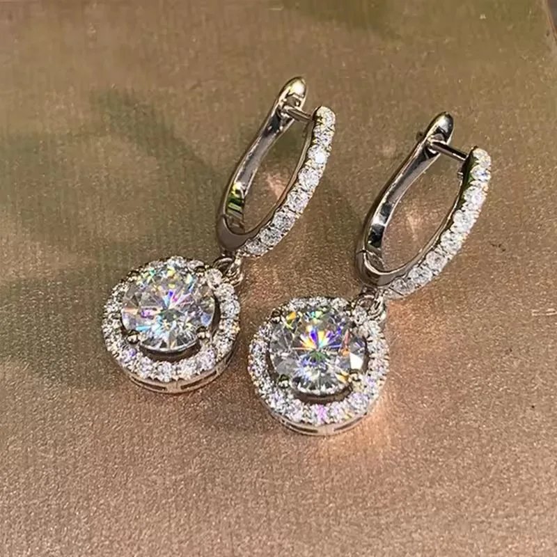 Lnngy Sparkling 6.5MM 1CT Moissanite Drop Earrings Classic 14K Gold Filled Dangle Earring For Women Girls Pendant Jewelry Gift
