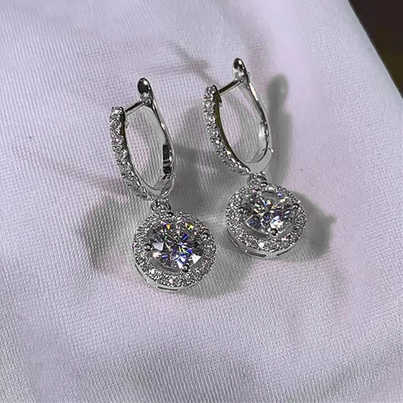 Lnngy Sparkling 6.5MM 1CT Moissanite Drop Earrings Classic 14K Gold Filled Dangle Earring For Women Girls Pendant Jewelry Gift