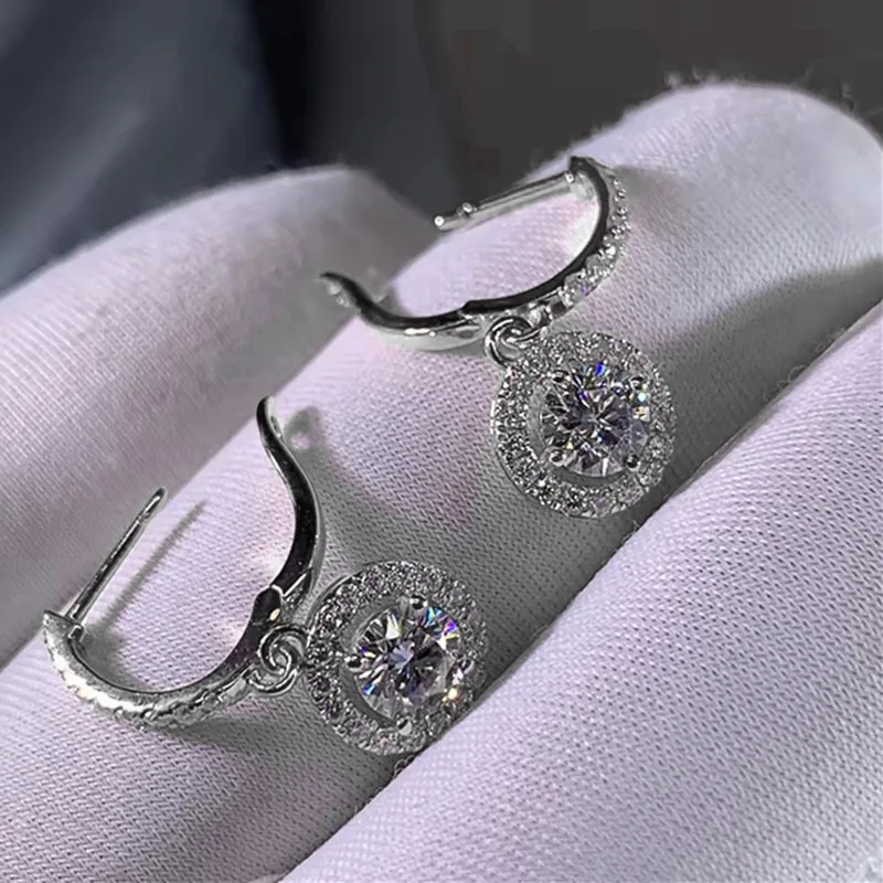 Lnngy Sparkling 6.5MM 1CT Moissanite Drop Earrings Classic 14K Gold Filled Dangle Earring For Women Girls Pendant Jewelry Gift