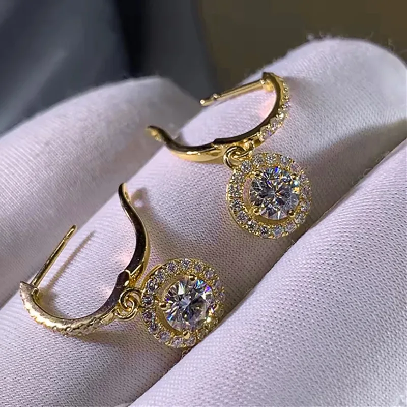 Lnngy Sparkling 6.5MM 1CT Moissanite Drop Earrings Classic 14K Gold Filled Dangle Earring For Women Girls Pendant Jewelry Gift
