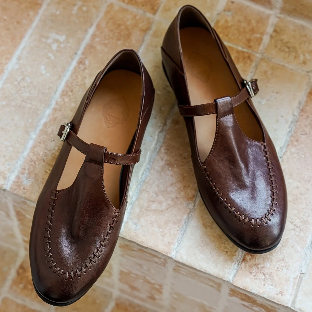 Women's cow leather t-strap slip-on flats loafers round toe high quality soft comfortable casual female moccasins shoes woman