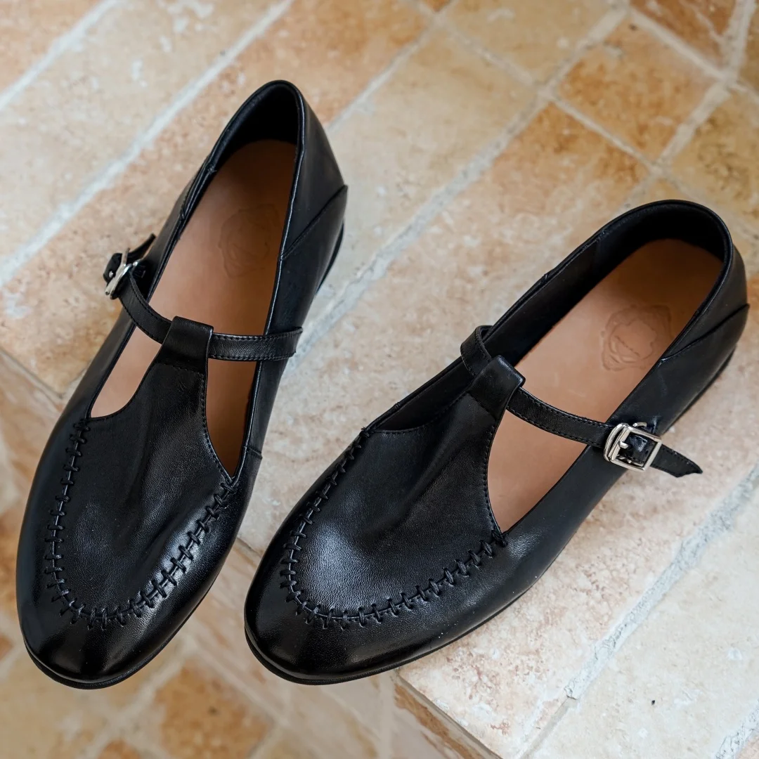 Women's cow leather t-strap slip-on flats loafers round toe high quality soft comfortable casual female moccasins shoes woman
