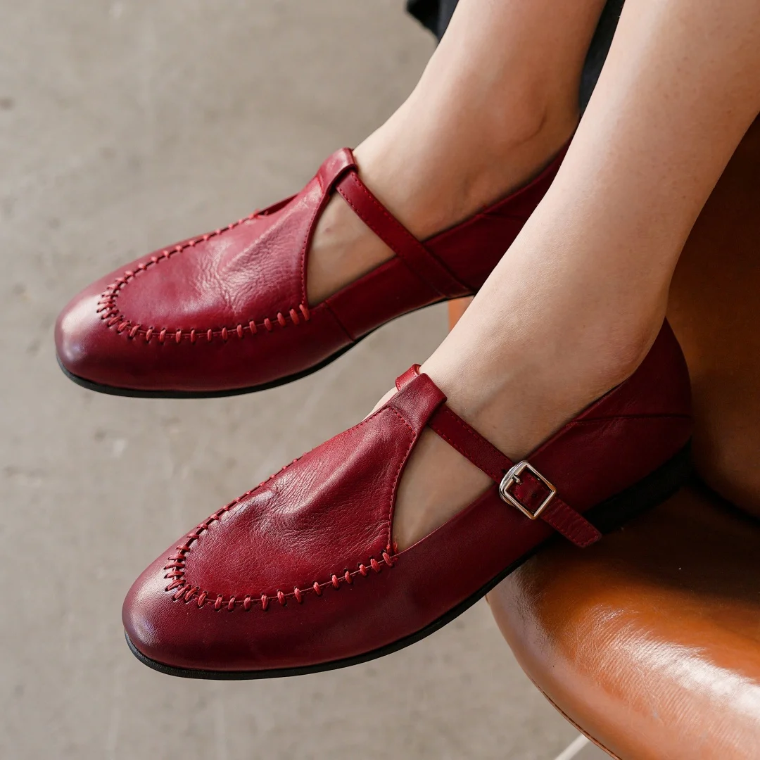 Women's cow leather t-strap slip-on flats loafers round toe high quality soft comfortable casual female moccasins shoes woman