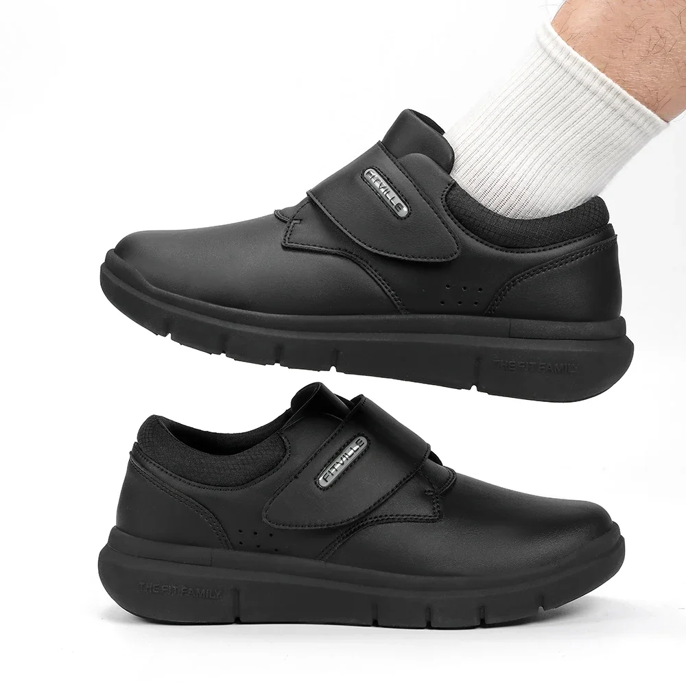 Extra Wide Men'S Shoes Leather Diabetic Walking Shoes For Elder Orthopedic Toes Swollen Feet Non-Slip With Arch Support