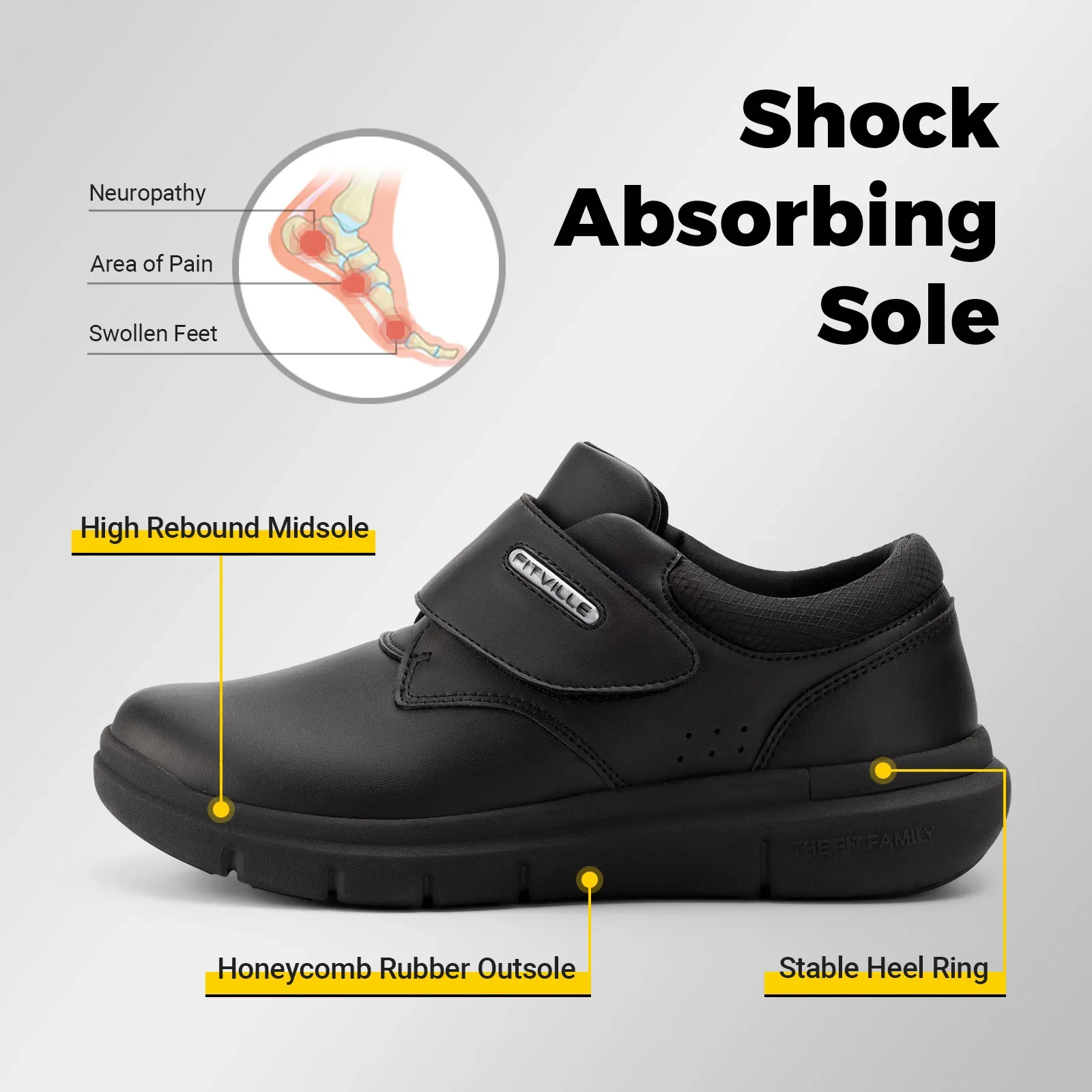 Extra Wide Men'S Shoes Leather Diabetic Walking Shoes For Elder Orthopedic Toes Swollen Feet Non-Slip With Arch Support