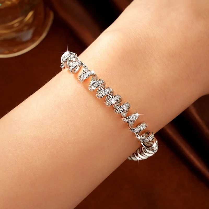 Rrjzz D-Color Full Moissanite Light Luxury Spiral Niche Bracelet Unique Charm Bracelets for Women Birthday Daily Jewelry Gifts