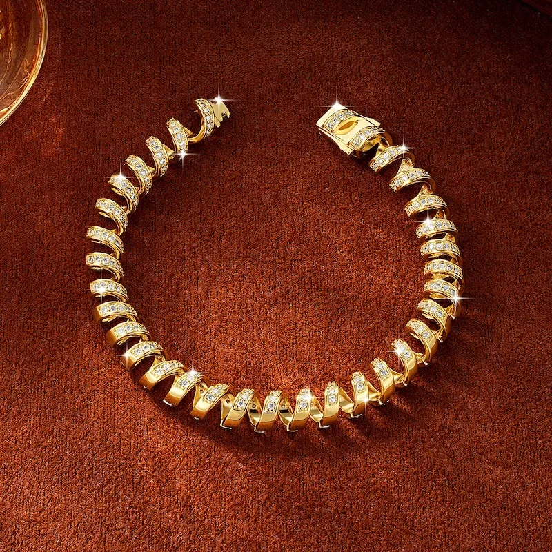 Rrjzz D-Color Full Moissanite Light Luxury Spiral Niche Bracelet Unique Charm Bracelets for Women Birthday Daily Jewelry Gifts