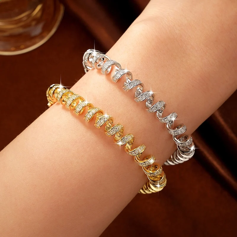 Rrjzz D-Color Full Moissanite Light Luxury Spiral Niche Bracelet Unique Charm Bracelets for Women Birthday Daily Jewelry Gifts