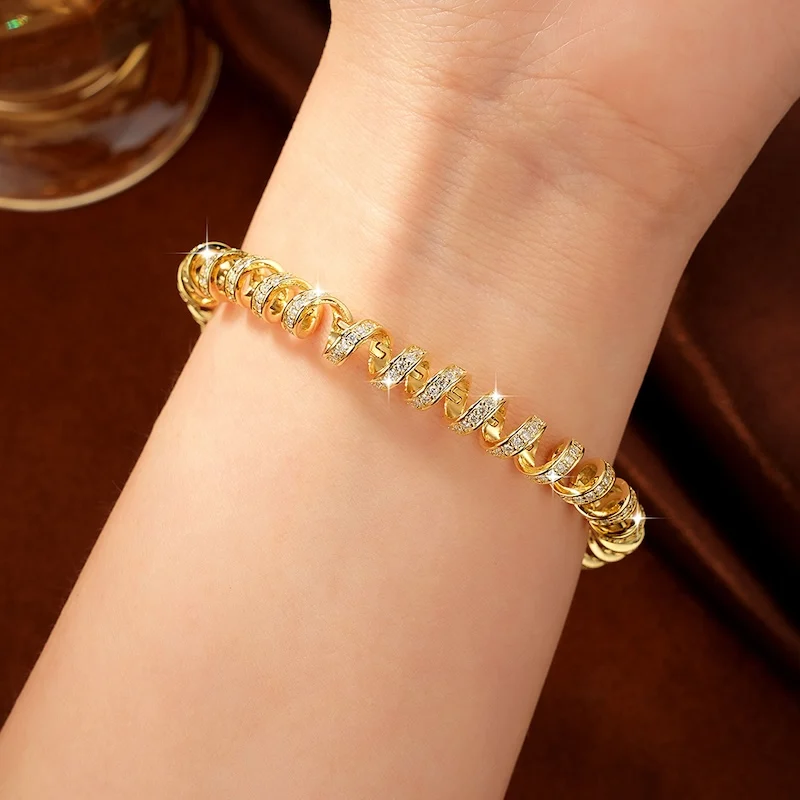 Rrjzz D-Color Full Moissanite Light Luxury Spiral Niche Bracelet Unique Charm Bracelets for Women Birthday Daily Jewelry Gifts