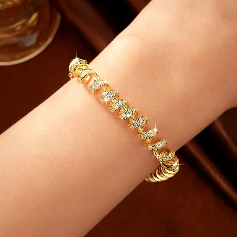 Rrjzz D-Color Full Moissanite Light Luxury Spiral Niche Bracelet Unique Charm Bracelets for Women Birthday Daily Jewelry Gifts