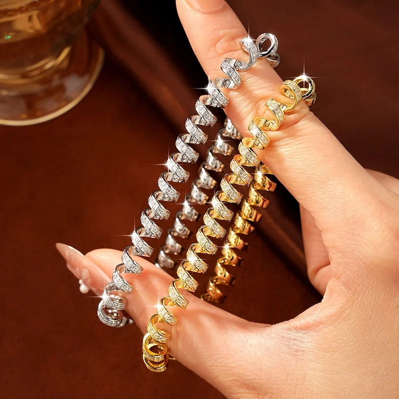 Rrjzz D-Color Full Moissanite Light Luxury Spiral Niche Bracelet Unique Charm Bracelets for Women Birthday Daily Jewelry Gifts