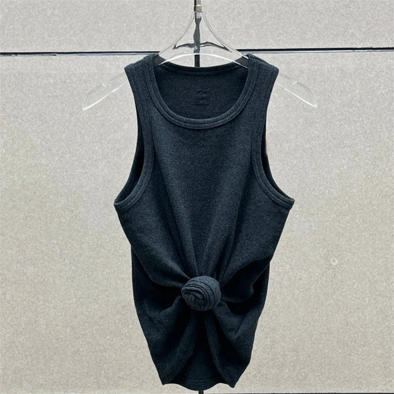 Women t-shirts New twisted flower knotted sleeveless top for summer 2025 Elastic slim pure cotton women's vest corset crop top