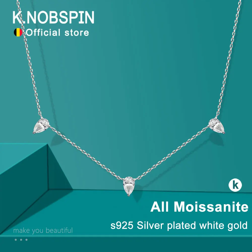 KNOBSPIN 3ct Pear Cut Moissanite Pendant Necklaces for Women Shining Diamond with Certificates s925 Silver Chain Dainty Necklace