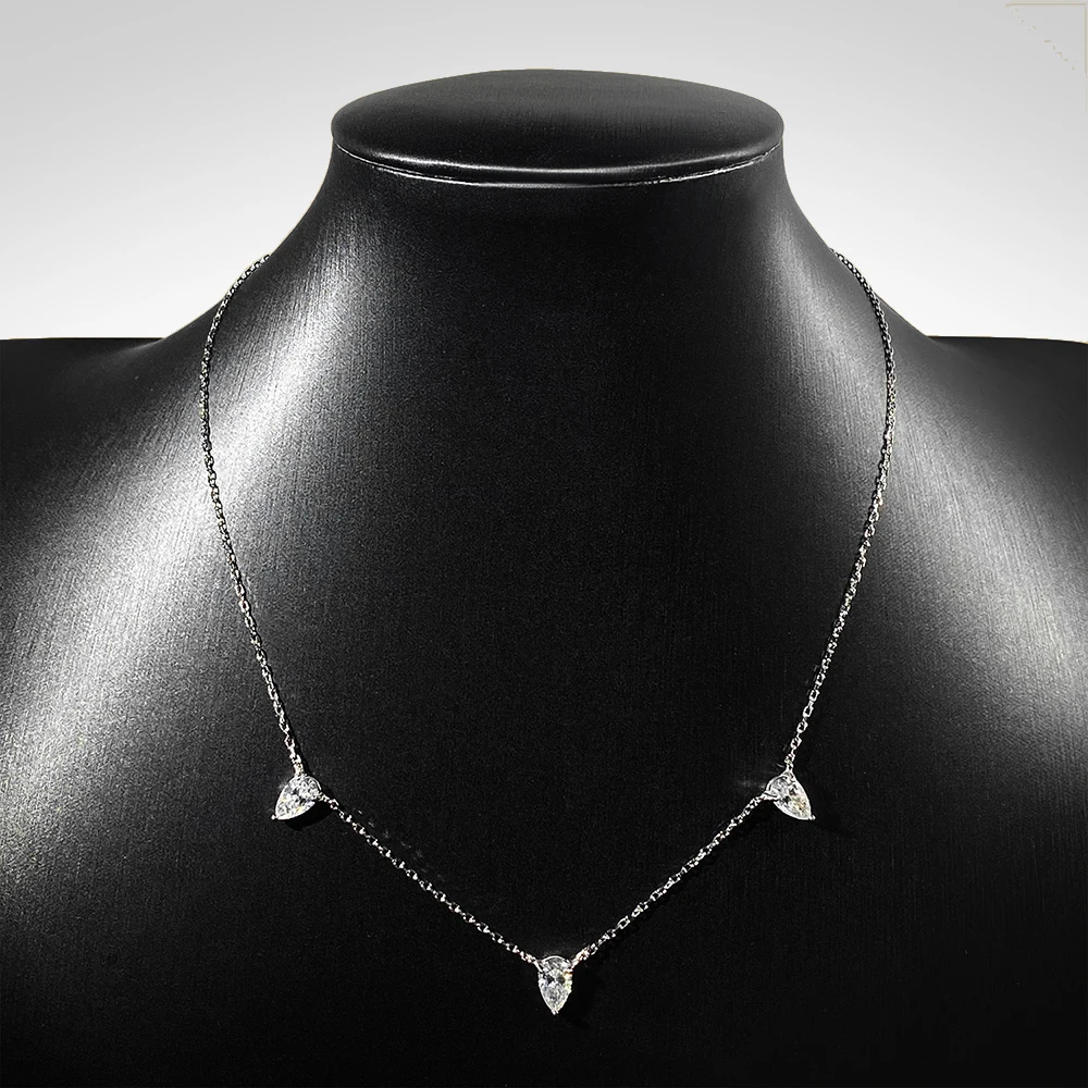 KNOBSPIN 3ct Pear Cut Moissanite Pendant Necklaces for Women Shining Diamond with Certificates s925 Silver Chain Dainty Necklace