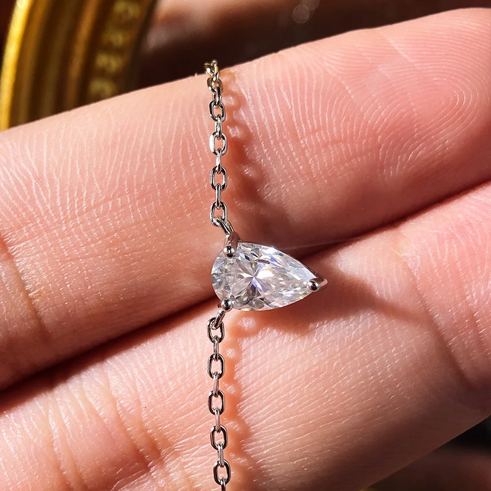 KNOBSPIN 3ct Pear Cut Moissanite Pendant Necklaces for Women Shining Diamond with Certificates s925 Silver Chain Dainty Necklace