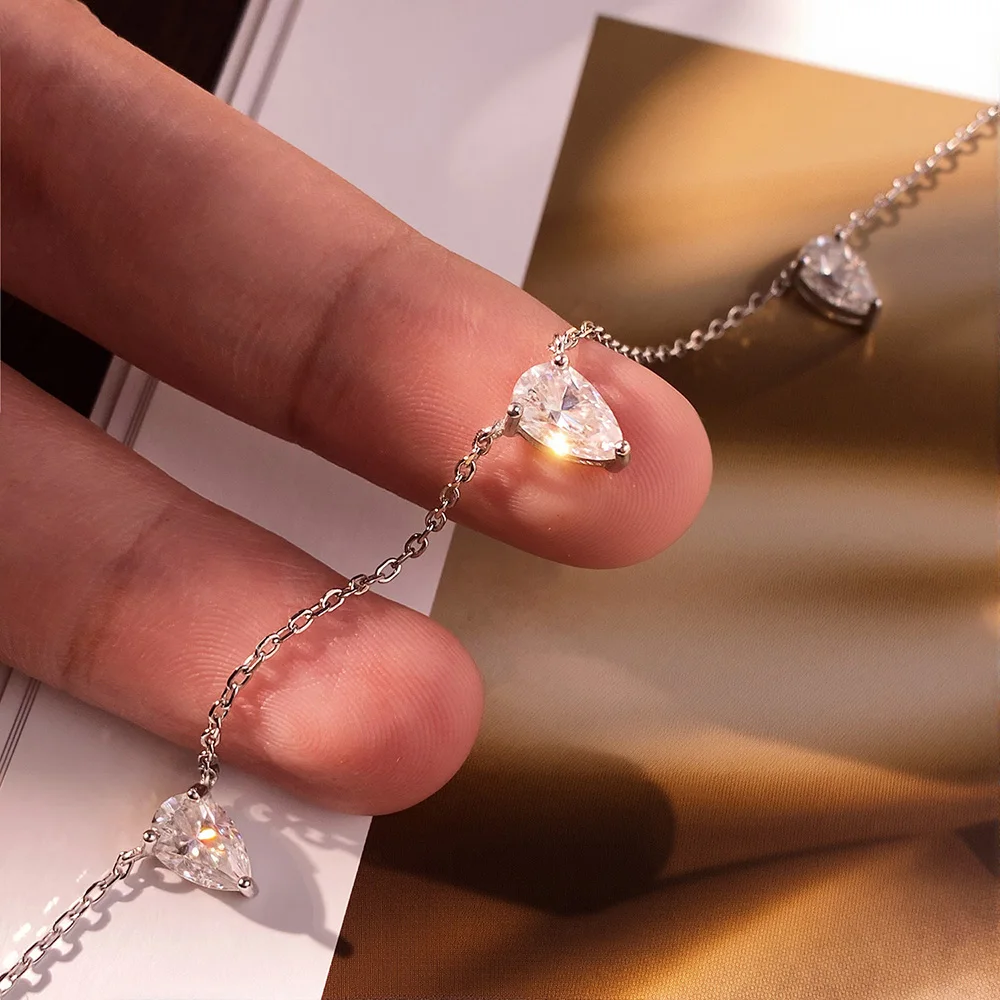 KNOBSPIN 3ct Pear Cut Moissanite Pendant Necklaces for Women Shining Diamond with Certificates s925 Silver Chain Dainty Necklace