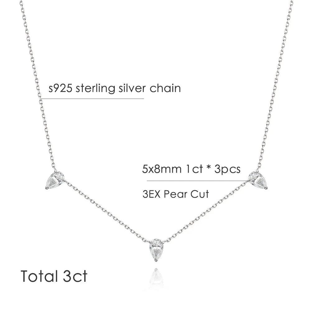 KNOBSPIN 3ct Pear Cut Moissanite Pendant Necklaces for Women Shining Diamond with Certificates s925 Silver Chain Dainty Necklace