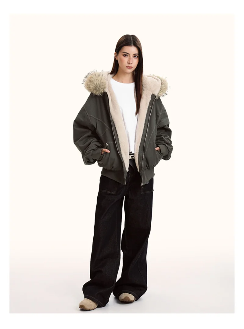 ZAROY Fur Collar Hooded Parkas Y2k Harajuku Thicken Padded Jackets Casual Zipper Gothic Women&Men Winter Coats Streetwear кур