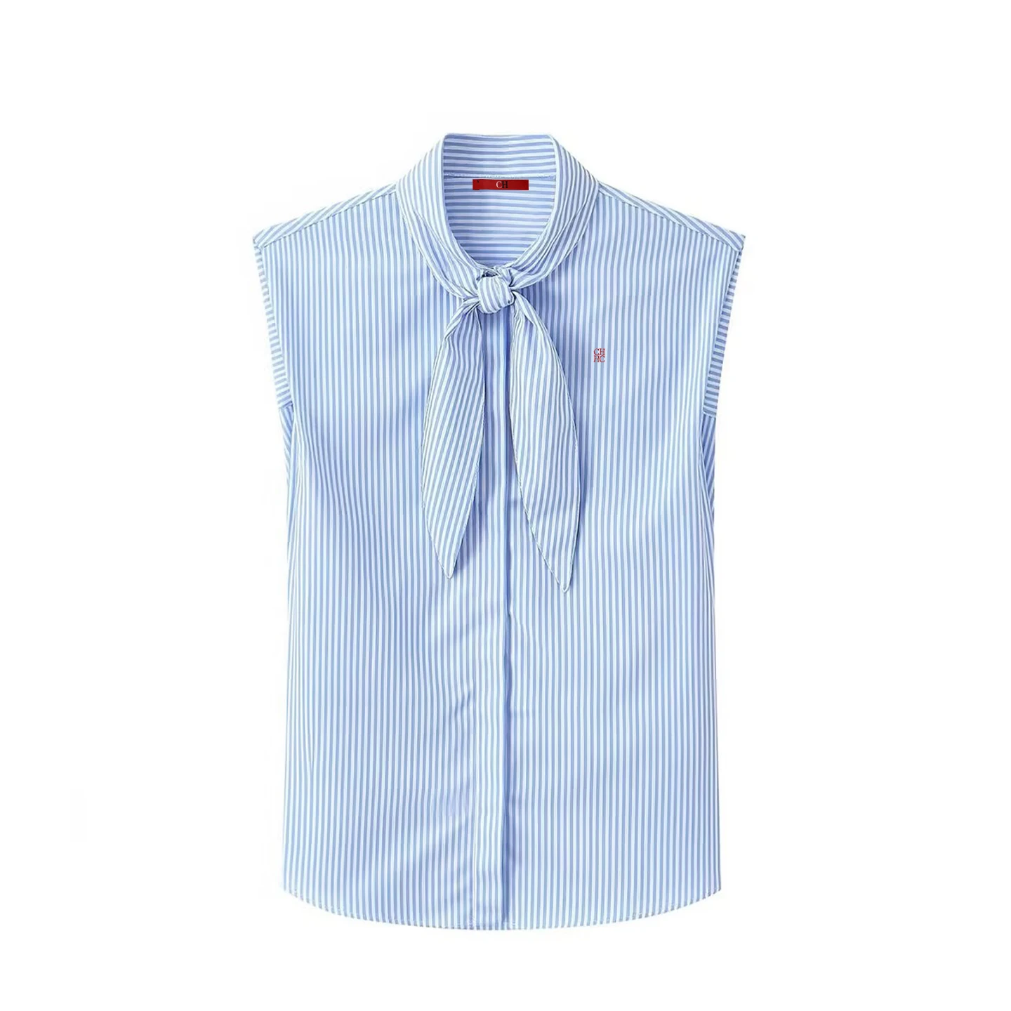 CH Embroidered Sleeveless Shirt Women Bow Tie Collar Slim Fit Soft Fabric Versatile Casual Daily Office Tops