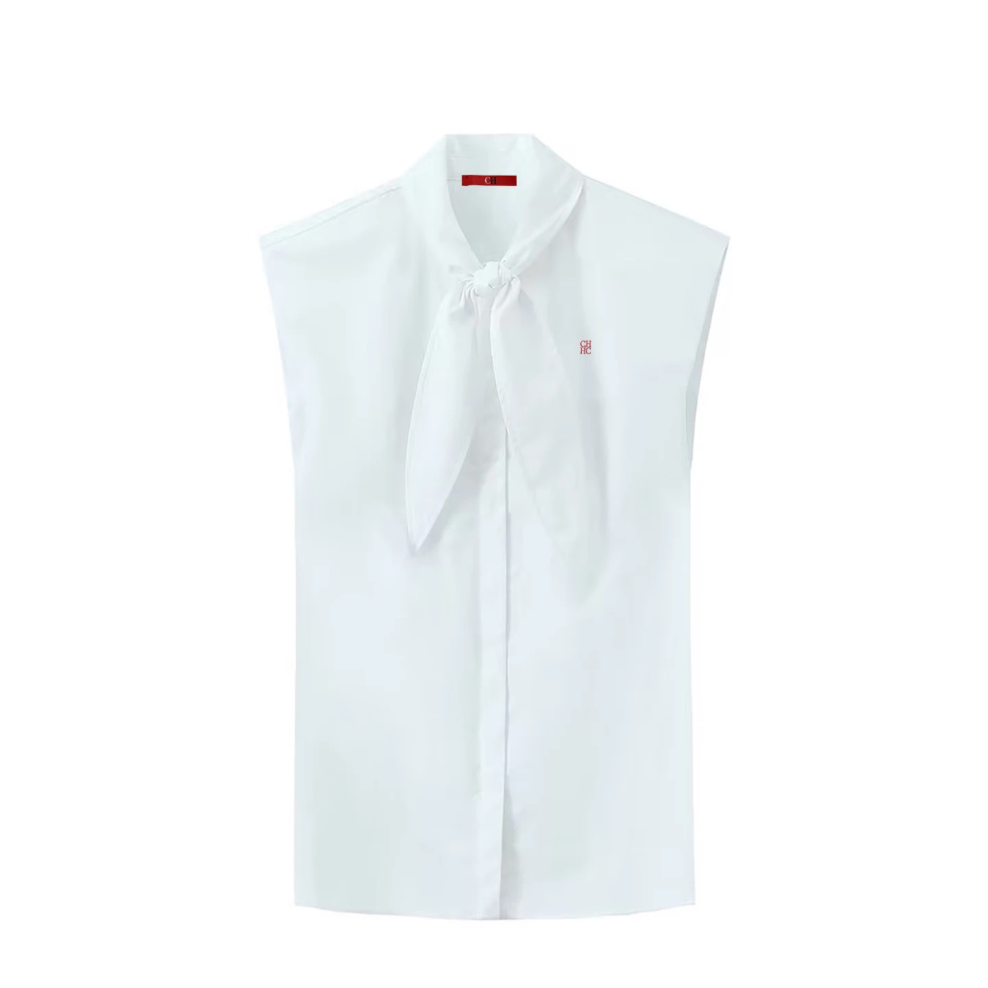 CH Embroidered Sleeveless Shirt Women Bow Tie Collar Slim Fit Soft Fabric Versatile Casual Daily Office Tops