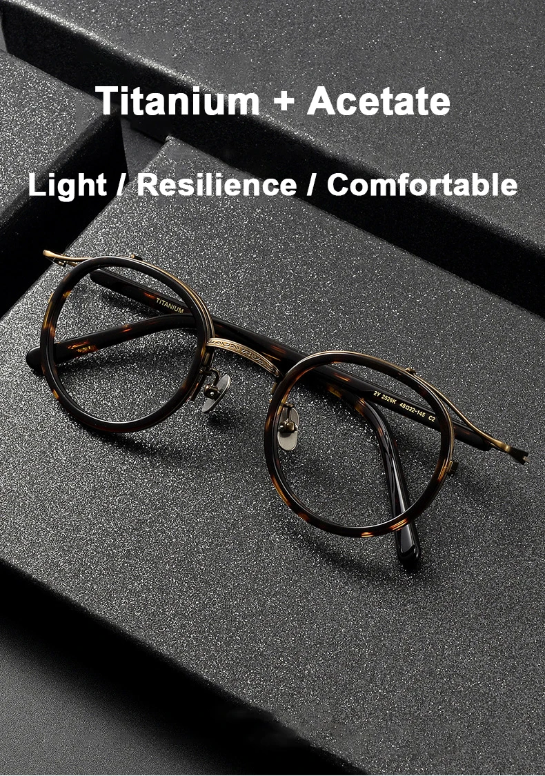 Brand Same Design Retro Round Designer Eyewear Fashion Trend High Quality Titanium Acetate Eyeglasses Luxury Ultralight Glasses