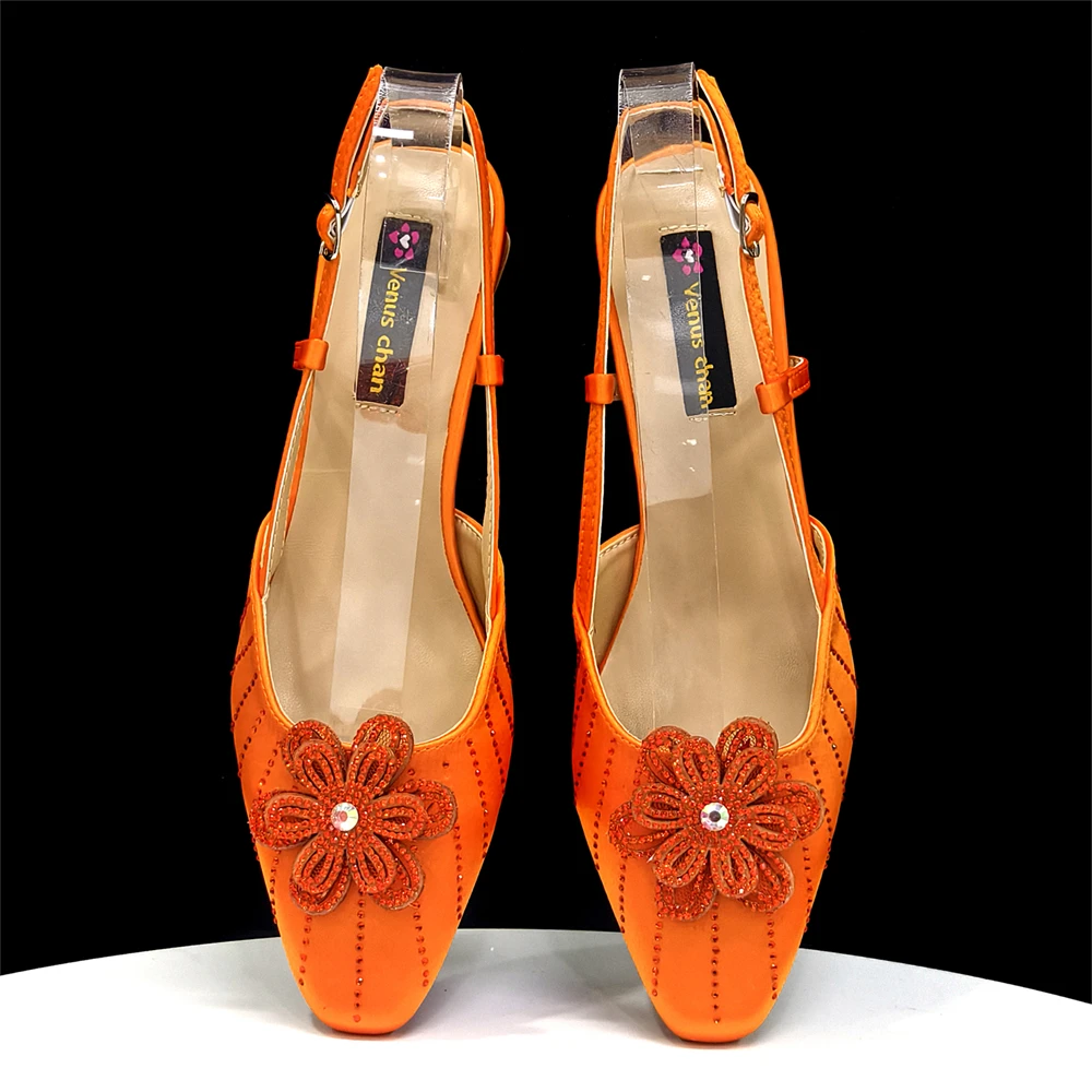 Venus Chan Italian Fashion Women's Elegant Orange Heels & Rhinestone Clutch Bag Set – Perfect for Parties and Special Occasions