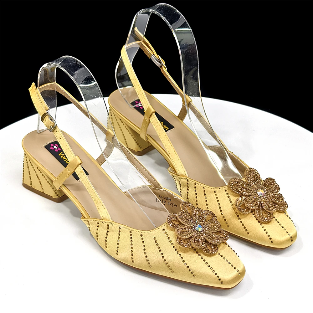 Venus Chan Italian Fashion Women's Elegant Orange Heels & Rhinestone Clutch Bag Set – Perfect for Parties and Special Occasions