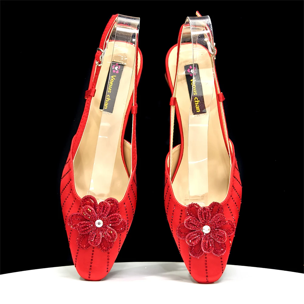 Venus Chan Italian Fashion Women's Elegant Orange Heels & Rhinestone Clutch Bag Set – Perfect for Parties and Special Occasions