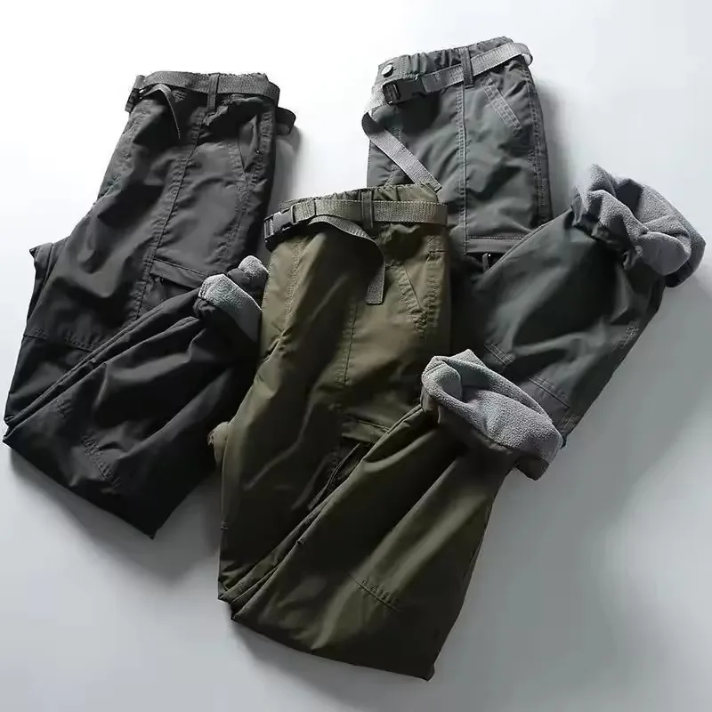 Tooling Pants Thick Waterproof Fleece Cargo Pants Men Women Winter Outdoor Multi-pockets Loose Straight Overall Long Trousers