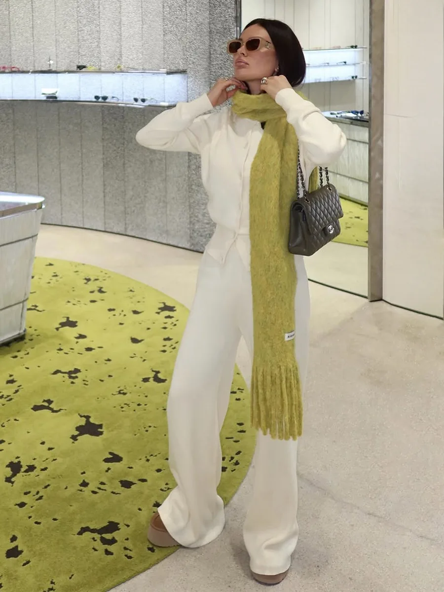 Bornladies Women's New Autumn Winter Knit Cardigan Pants Set Slim Fit Long Sleeve Long Trousers Simple Solid Color Sweater Suit