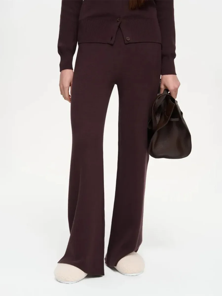 Bornladies Women's New Autumn Winter Knit Cardigan Pants Set Slim Fit Long Sleeve Long Trousers Simple Solid Color Sweater Suit